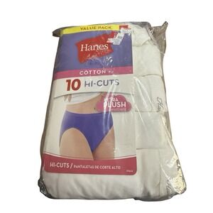 Hanes Women's 10 Pk White‎ Cotton Classics hi-cuts Ultra Plush Sz 10 Tagless New